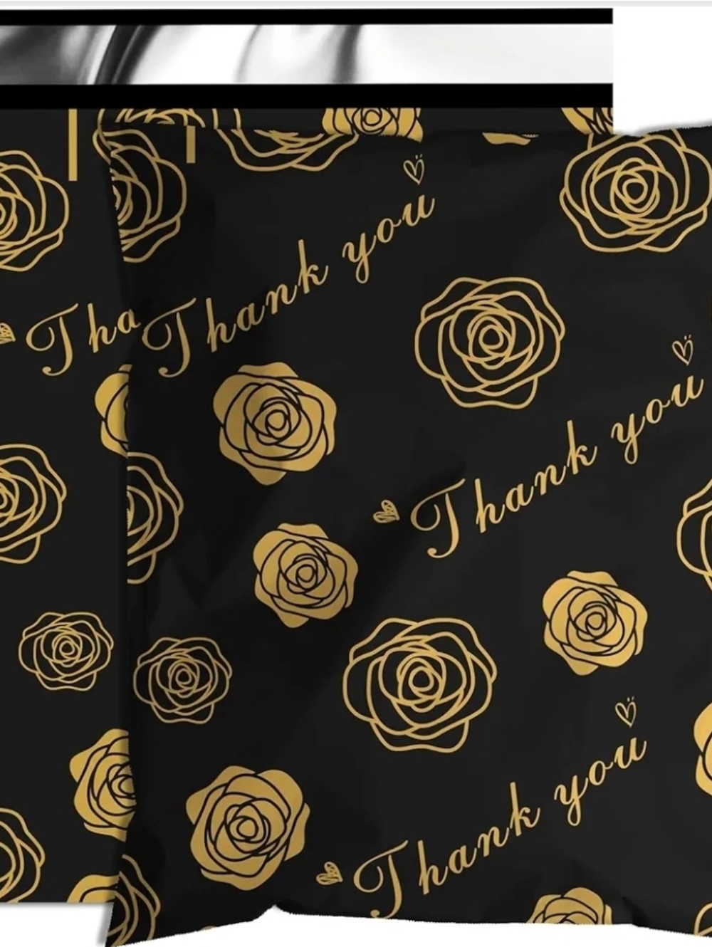 Black and Gold Rose Thank You 10"x13"  Polymailers (20 Bags)